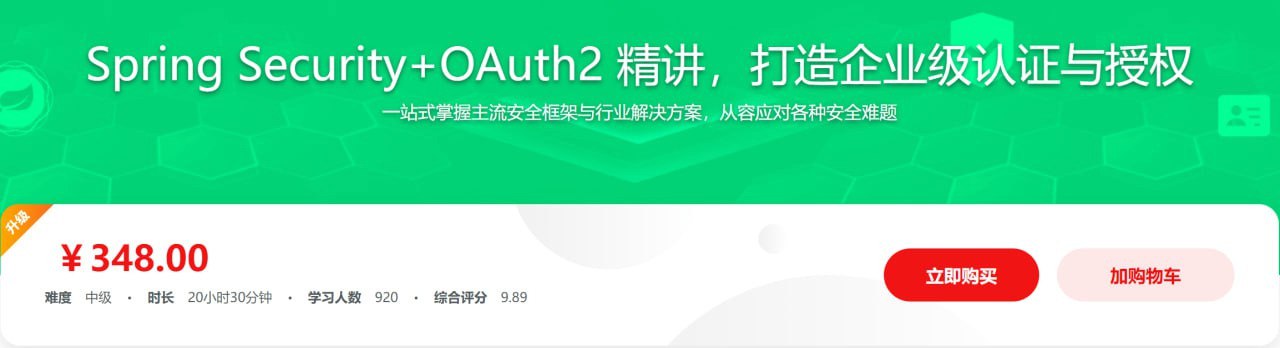 Spring Security+OAuth2 精讲，打造企业级认证与授权  3.9G